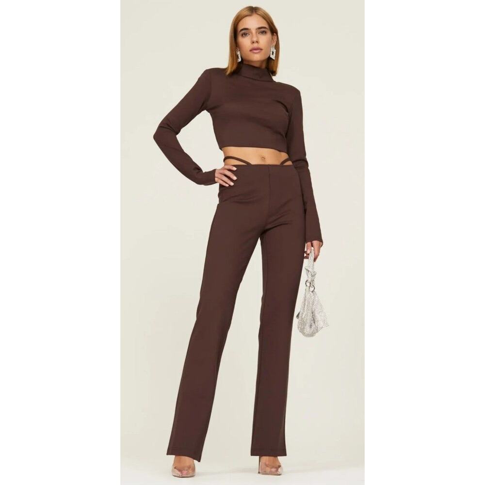 RTR sz 4 Nicholas Jalena high waist strap straight leg brown dress pants cutout